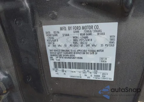 2006 Ford F-150 Fx4/Lariat/Xl/Xlt z USA, uszkodzony, nr VIN 1FTPX14V66NB11556